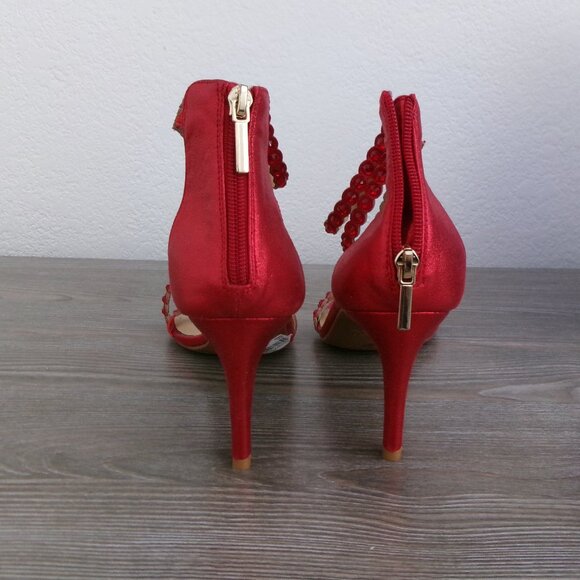 New Thalia Sodi Red Metallic Beaded Strappy DARRLA High Heels Open Toe 11 - Picture 10 of 16